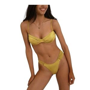 New! Metallic Gold Goddess Women Gather Sexy Sling  2 Piece Bikini Size S